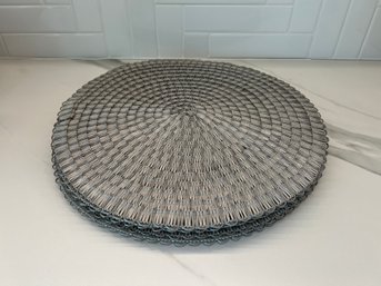 Set Of 6 Grey Woven Round Placemats