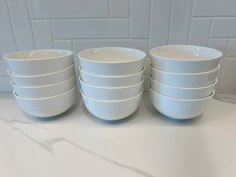 Set Of 12 CB2 White Ceramic Cereal Bowls
