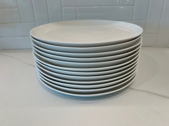 Set Of 12 CB2 White Ceramic Dinner Plates