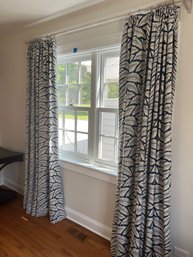 Pair Of Custom Brunschwig &. Fils Talavera Fabric Pattern Lined Pleated Drapes With Rod 87' X 122'