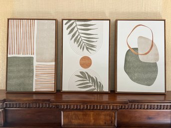 Set Of 3 Abstract Prints Green, Tan And Gold