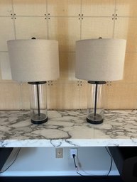 Pair Of Glass And Metal Table Lamps