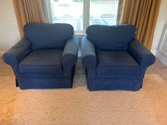 Pair Of Mitchell Gold Blue Slipcover Club Chairs