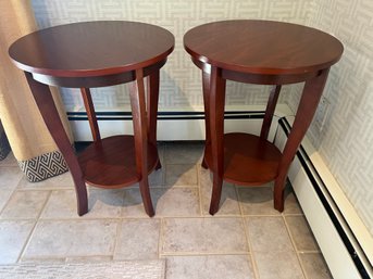 Set Of 2 Wood Round End Tables