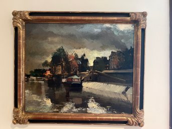 'Au Bord De Le Seine' By Oliver Foss Oil On Canvas Framed Painting