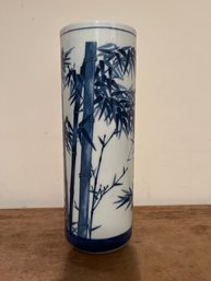 Antique Chinoiserie Porcelain Vase With Handpainted Bamboo Design