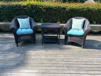 Two Restoration Hardware Outdoor Chairs And Ebel Table