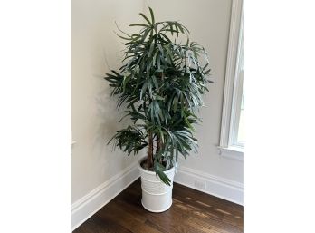 White Ceramic Planter With Faux Plant