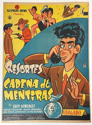 Vintage 1955 Mexican One-Sheet Movie Poster - RESORTES EN CADENA DE MENTIRAS - Linen Backed
