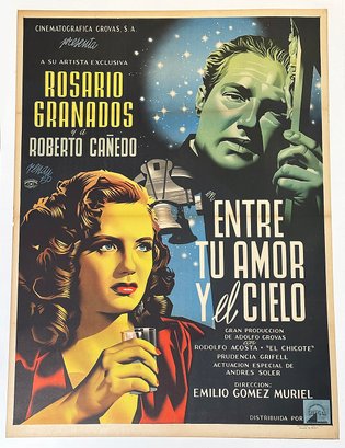 Vintage 1950 Mexican One-Sheet Movie Poster - ENTRE TU AMOR Y EL CIELO  - Linen Backed