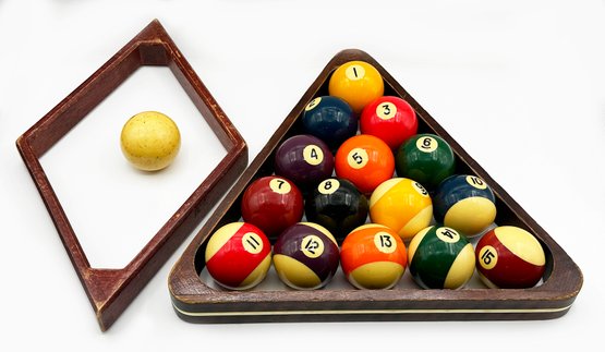 Set Of Billiard Balls And 2 Racks (8 & 9-Ball)