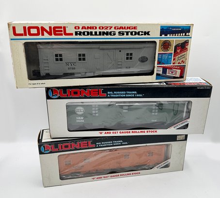 Set Of 3 Vintage Lionel Box Cars - Bunk Cars, Tool Car (Lighted Interiors) - Never Used In Box