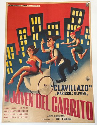 Vintage 1959 Mexican One-Sheet Movie Poster - EL JOVEN DEL CARRITO  - Linen Backed