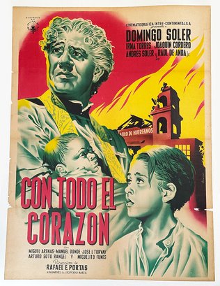 Vintage 1951 Mexican One-Sheet Movie Poster - CON TODO EL CORAZON  - Linen Backed