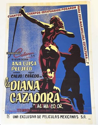 Vintage 1957 Mexican One-Sheet Movie Poster - LA DIANA CAZADORA - Linen Backed