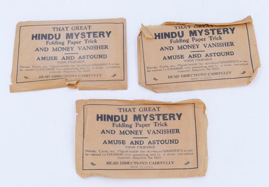 3 Vintage Magic Illusions / Tricks 'That Great Hindu Mystery Folding Paper Trick' (1930's) - Unused