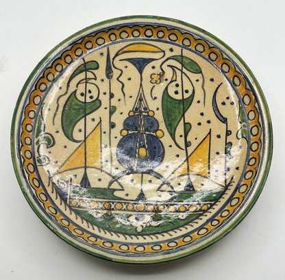 Vintage Safi, Morocco Pottery Footed Platter From The Studio Of Boujemaa Lamali