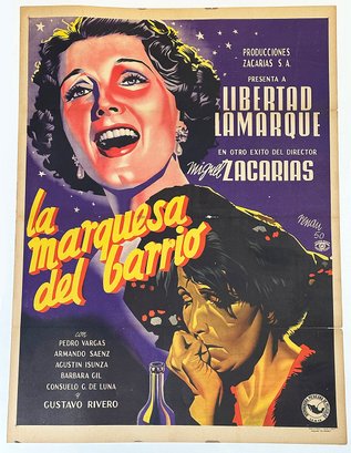 Vintage 1951 Mexican One-Sheet Movie Poster - LA MARQUESA DEL BARRIO - Linen Backed
