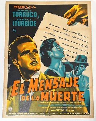 Vintage 1953 Mexican One-Sheet Movie Poster - EL MENSAJE DE LA MUERTE - Linen Backed