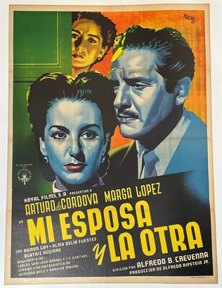Vintage 1952 Mexican One-Sheet Movie Poster - MI ESPOSA Y LA OTRA  - Linen Backed