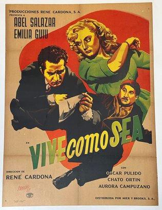 Vintage 1952 Mexican One-Sheet Movie Poster - VIVE COMO SEA  - Linen Backed