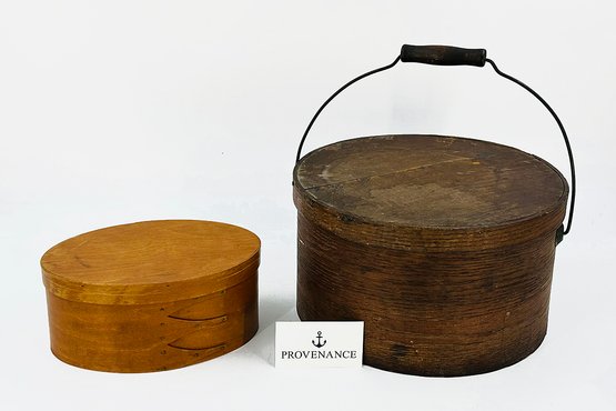 Shaker Box And Antique Round Wooden Hat Box