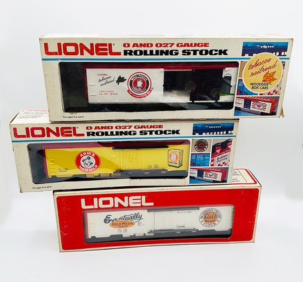 Set Of 3 Vintage Lionel Box Cars - Reefers, Mail Pouch - Advertising - Never Used In Box