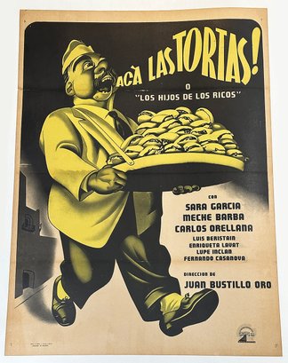 Vintage 1955 Mexican One-Sheet Movie Poster - ACA LAS TORTAS!  - Linen Backed