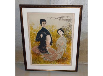 Vu Cao Dam (1908-2000) Lithograph On Paper 'Seated Couple In Landscape'