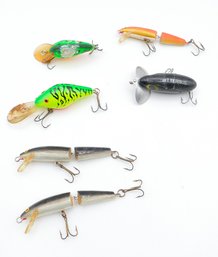 6 Vintage 1980's Fishing Lures - Rapala, Jitterbug