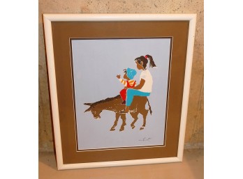 Judith (Yehudit) Yellin Framed Print - Two Children Riding A Donkey