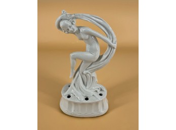 Vintage Art Deco Dancing Lady Porcelain Flower Frog - Germany - AS IS