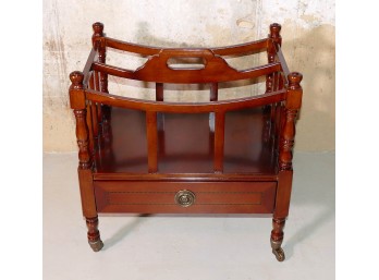 Magazine Rack With Drawer And Brass Casters