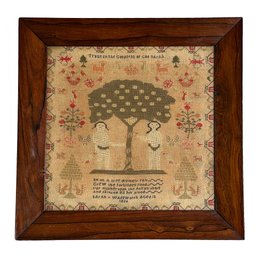 1836 School Girl Needlepoint Sampler - Adam & Eve - Sarah Wadsworth, Age 12