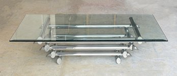 Vintage Modern 1970's-1980's Chrome Tube & Glass Coffee Table - Attributed To Willy Rizzo