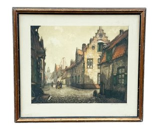 Alfred Van Neste (Belgian 1874-1969) Etching & Aquatint In Color - Street Scene Of Holland