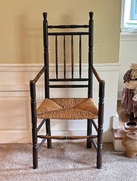 Primitive Turned Wood And Rush Seat Great Chair