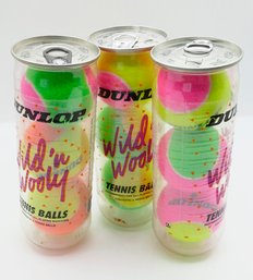 3 Sealed Cans Of Vintage 1980's Dunlop Wild N' Wooly Colorful Tennis Balls