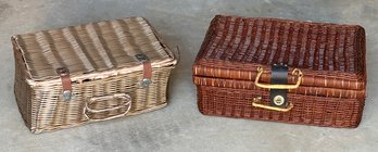 Pair Of Woven Wicker Picnic Baskets