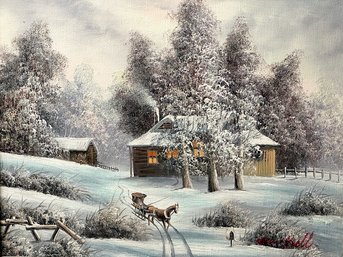 Van Bell Original Oil On Canvas Winter Landscape Scene