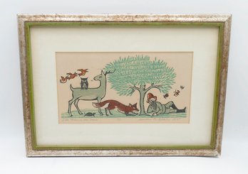 Susan B. Blair 1975 Woodcut Print 'Little Man In The Wood' - Signed / Numbered In Pencil
