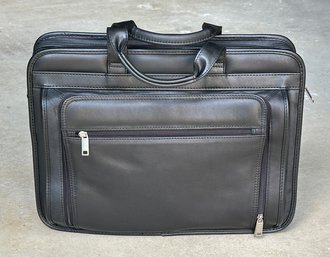 Black Leather Briefcase / Laptop / Messenger Bag - Handles & Shoulder Strap - Brand New