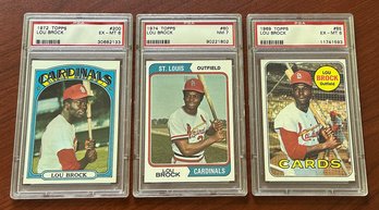 1969, 1972, And 1974 Topps Lou Brock Baseball Cards - Graded PSA 6 And 7