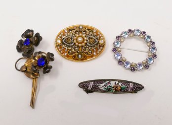 4 Different Brooches / Pins - B. David, Harry Iskin, Michal Golan, Antique Victorian