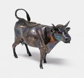 Edwardian Period Sterling Silver Cow Creamer With Cabochon Eyes - Samuel Boyce Landeck (London)