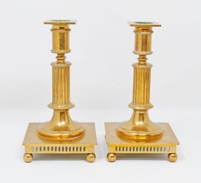 Pair Of Vintage Gusums Bruk Swedish Model 38 Brass Candlesticks