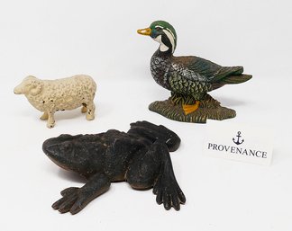 3 Vintage Cast Iron Animals - Door Stop, Figurines