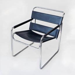 Vintage Modern Chrome Frame Sling Leather Chairs, Circa 1980s - Wassily - One Of Two Available