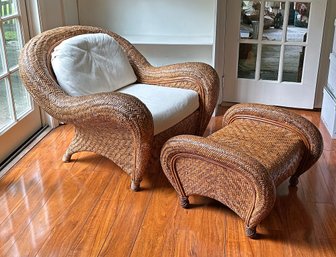 Pottery Barn Malabar Woven Rattan Chair And Ottoman