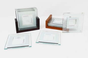 9 Glass Photo Drink Coasters From Crate & Barrel - With 2 Holders